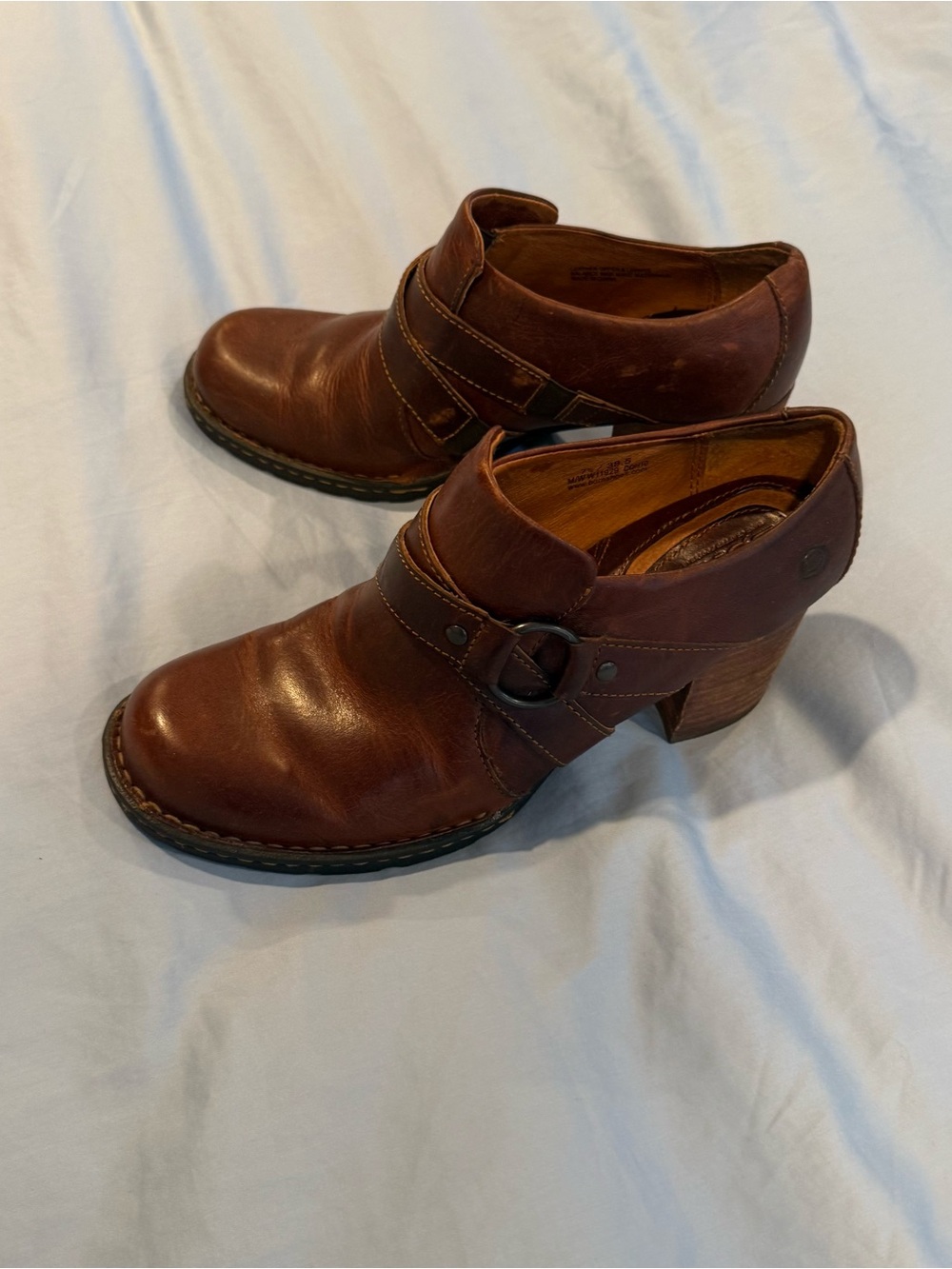 Born Chestnut Brown Leather Heeled Ankle Boots with Buckle Detail